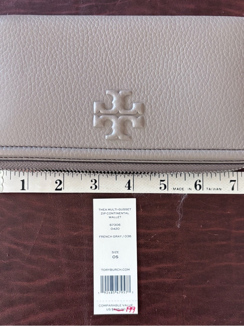Tory Burch French Gray Embossed Logo Continental Wallet